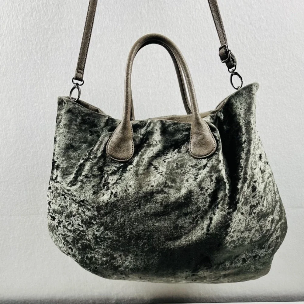 Deux Lux Misha Satchel Olive Green Velvet Large Tote Boho Detachable Strap